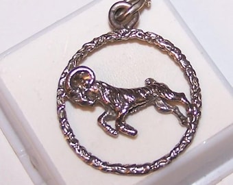 3 D ARIES RAM ZODIAC Sterling Pendant  - Vintage -- 1 inch Diameter -- 4.0 Grams