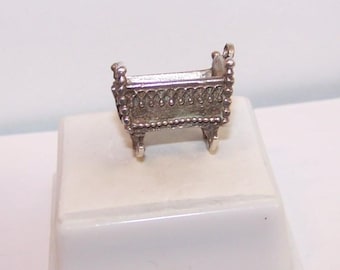 BABY CRADLE CHARM --Vintage Sterling--Large and Detailed --5.6 Grams -- Marked Ster ling