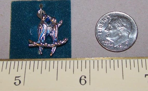 MOTHER BIRD feeding Baby CHARM--  Vintage 3 D Sterling on Original Griffith Store Card View 4