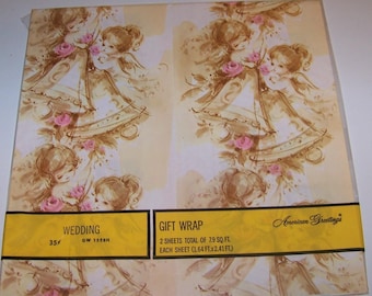 WEDDING GIFT WRAP -- Vintage --Bells and Angels-  2 Sheets --In Original Package --  American Greetings