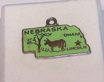 NEBRASKA CHARM -- Sterling  and Enamel State Charm -- Omaha and Lincoln-- Marked AE Sterling