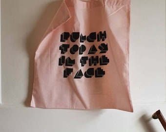 Punch Today in the Face Light Pink Cotton Shopping Bag
