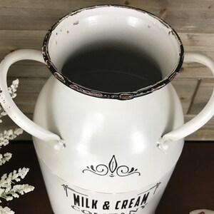 Farm to Table Milk Can, Rustic White Enamel Decor, Farmhouse Metal Jug, Flower Vase, Kitchen Utensil Decor image 4