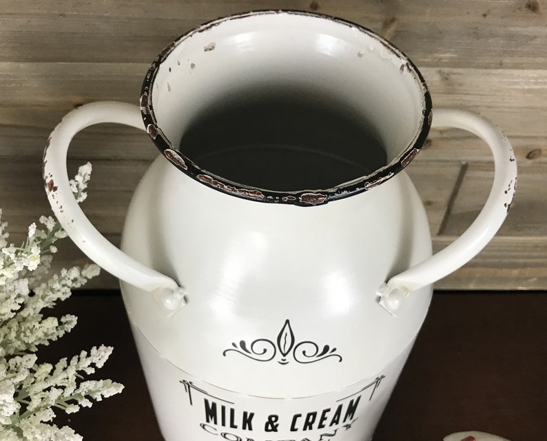 Farm to Table Milk Can Rustic White Enamel Decor Farmhouse