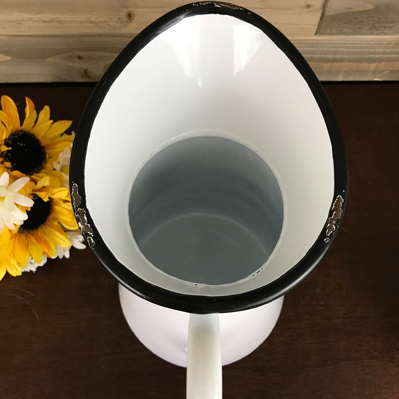 Farmhouse Metal Milk Pitcher White Rooster Enamel Jug Rustic Etsy