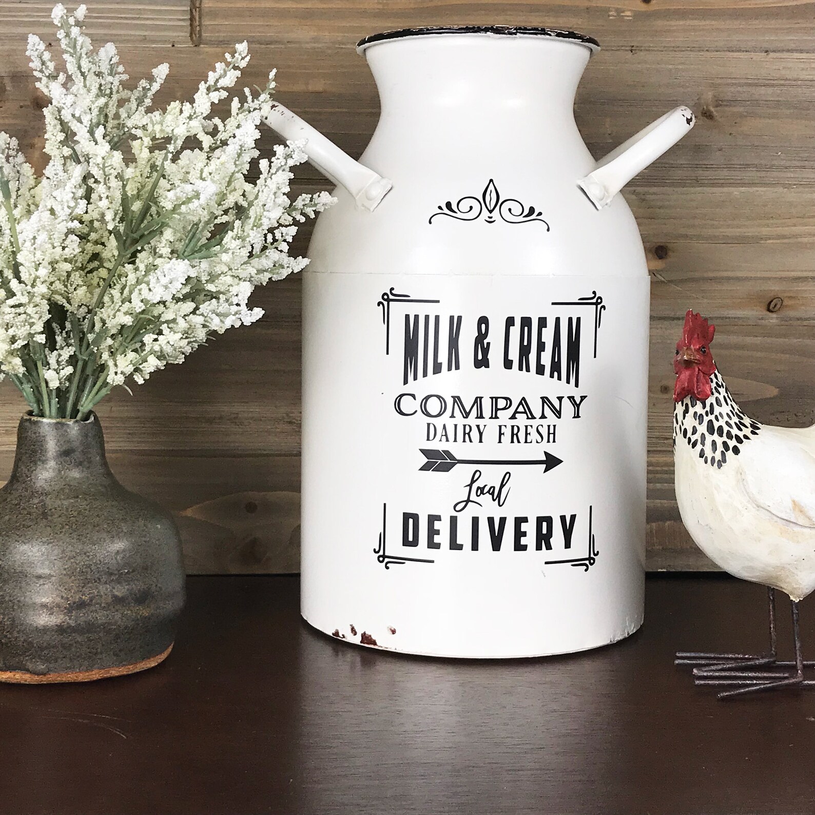 Milk and Cream Milk Can Rustic White Enamel Decor Farmhouse Etsy