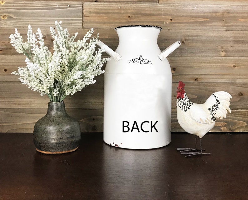 Farm to Table Milk Can, Rustic White Enamel Decor, Farmhouse Metal Jug, Flower Vase, Kitchen Utensil Decor image 6