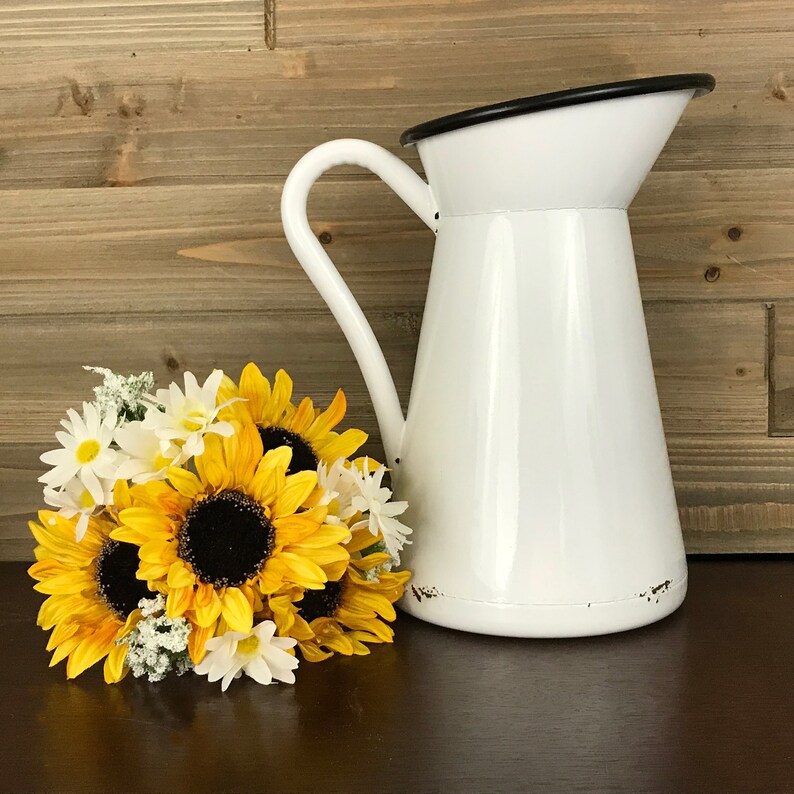 Farmhouse Metal Milk Pitcher White Farm Sweet Farm Enamel Etsy