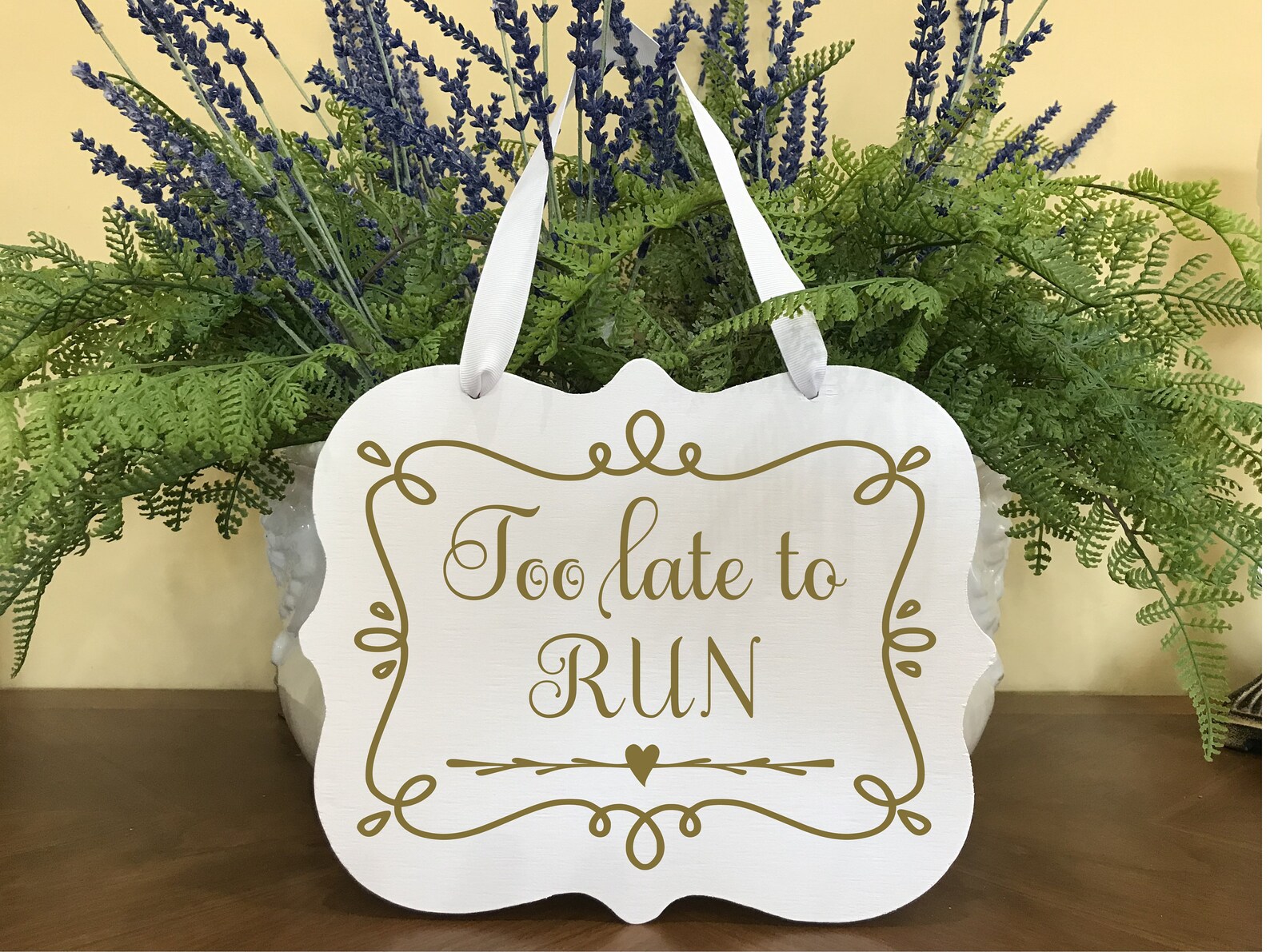 Too late to run white wedding sign for ring bearer or flower etsy
