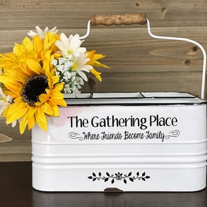 Farmhouse Kitchen Utensil Holder, The Gathering Place Silverware Caddy, Picnic or Camping Napkin Organizer, Party Plate Storage Container image 2