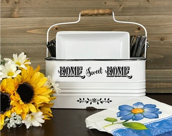 Kitchen Utensil Holder, Farmhouse Silverware Caddy, Party or Camping Organizer, Home Sweet Home Picnic Container