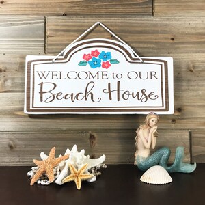 Welcome to our Beach House Wood Sign, Coastal Wall Art