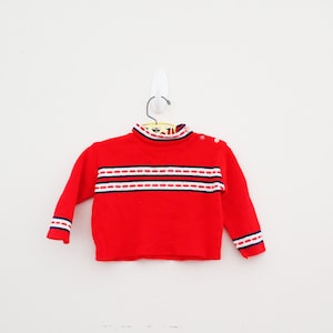 vintage 70s Cute Long Sleeve Striped Freaks & Geeks Style Red Little Boys or Girls Knit Sweater Size 24 Months 2T
