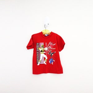 vintage 90s 1995 Mighty Morphin Power Rangers White Ranger TV Show Red Unisex Little Kids T Shirt // Estimated Size 4 5 6