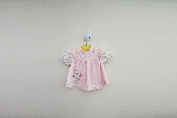 vintage 80s Baby Girls Dress Pink and White Flora… - image 1