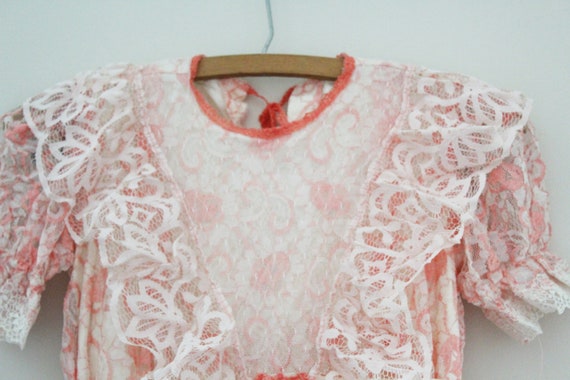 vintage 80s Little Girls Hand Dyed Coral Peach Su… - image 5