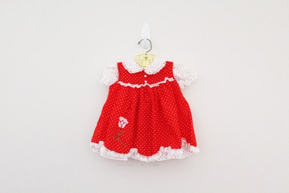 vintage 80s 3 Piece Little Girls Dress Red and Whi