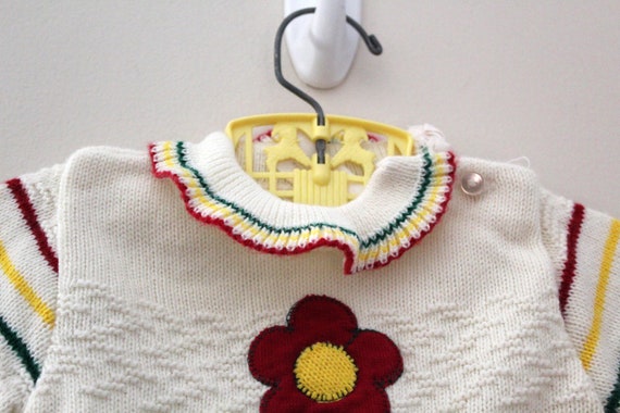 vintage 70's Baby Girls Striped Applique Daisy Fl… - image 4