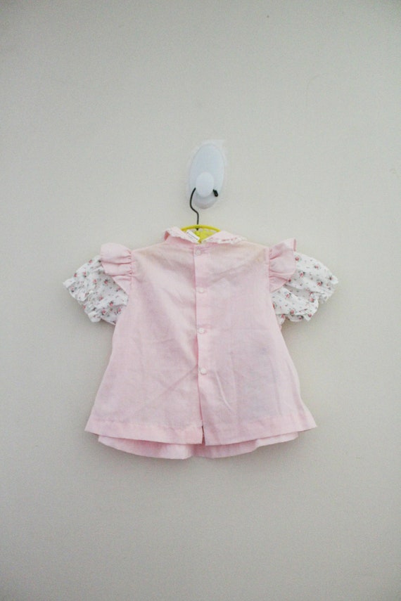 vintage 80s Baby Girls Dress Pink and White Flora… - image 9