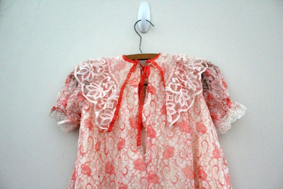 vintage 80s Little Girls Hand Dyed Coral Peach Su… - image 8
