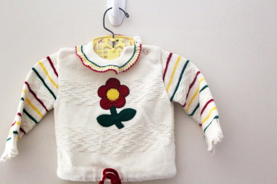 vintage 70's Baby Girls Striped Applique Daisy Fl… - image 2
