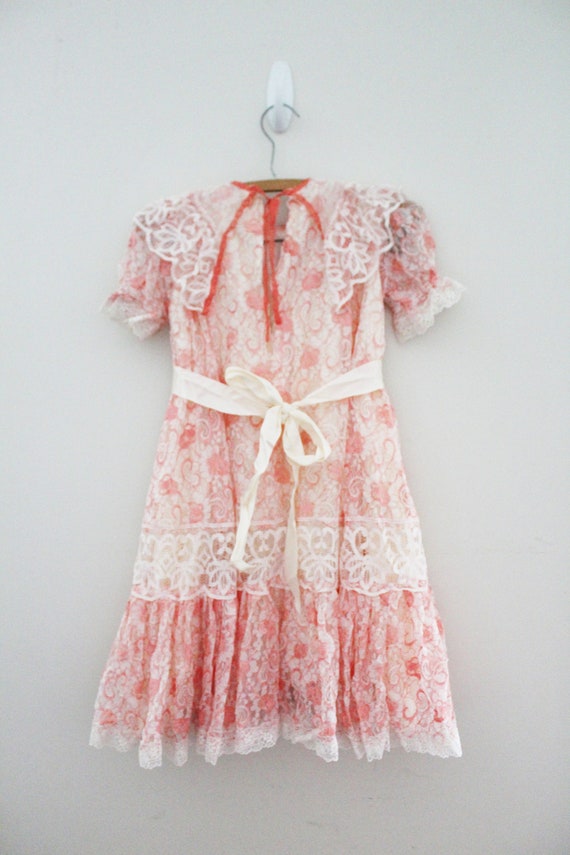 vintage 80s Little Girls Hand Dyed Coral Peach Su… - image 6