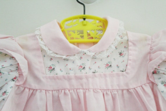 vintage 80s Baby Girls Dress Pink and White Flora… - image 8