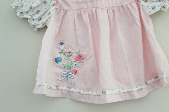 vintage 80s Baby Girls Dress Pink and White Flora… - image 3