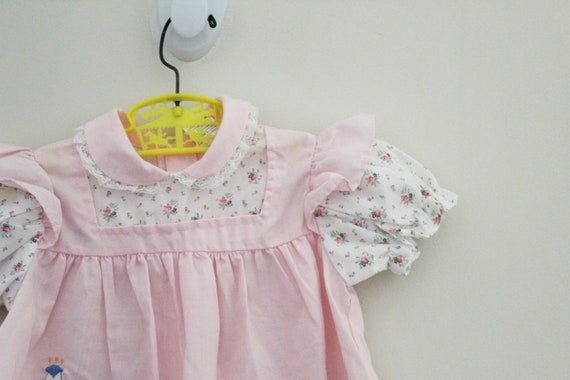 vintage 80s Baby Girls Dress Pink and White Flora… - image 2