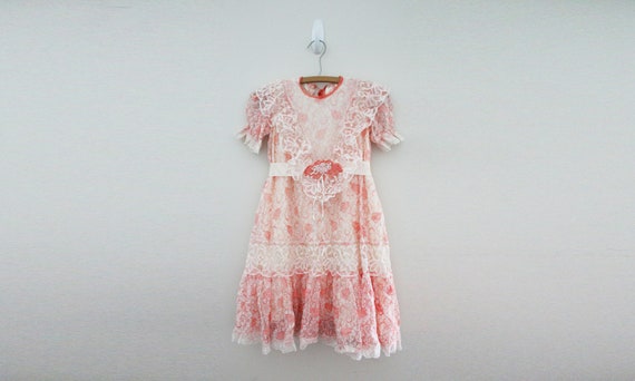 vintage 80s Little Girls Hand Dyed Coral Peach Su… - image 1