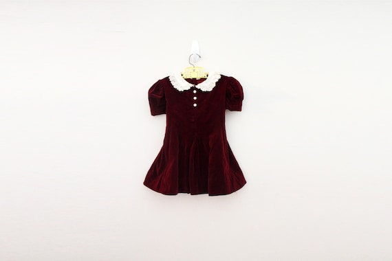 burgundy dress halloween costume Vintage 50s Does Victorian Instant Halloween Costume Deep Burgundy Velvet &  Lace Collar Little Girls Dress // Size 2 3