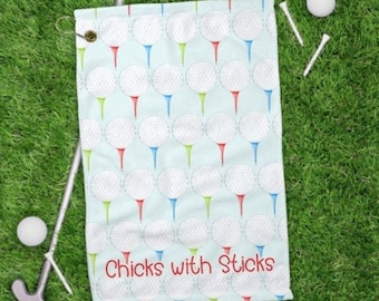 Golf Towel Womans Golf Towel Personalized Golf Towel Personalized Golf Gift Mothers Day Gift Birthday Gift  Towel Chicks With Sticks Golf