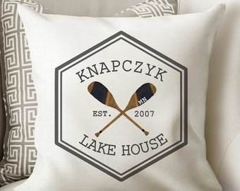 Lake House Pillow Personalized Lake Pillow Personalized Lake House Pillow Lake Gift Wedding Gift Anniversary Gift Oars Pillow RyElle