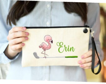 Personalized Golf Cosmetic Bag: Flamingo Birdie Design