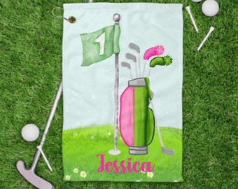Personalized Flower Golf Towel: Ladies Golf Gift