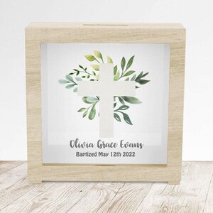 Personalized Baby Gift for Boys, Baby Girl Bank, Baptism Gift for Boys, Baptism Gift for Girls, Wood Cross Shadow Box, Religious Bank Boy