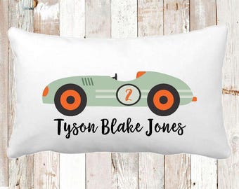Personalized Race Car Pillow: Boys Nursery Decor