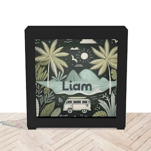 Personalized Surf Bank, Boys Surfing Bank, Custom Name Bank, Surfing Decor, Beach Decoration, Boys Savings Bank, Van Bank, Boys surf Gift