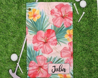 Tropical Golf Towel Hawaiian Golf Towel Personalized Golf Towel Womans Golf Towel Ladies Golf Towel Girls Golf Towel Tropical Towel Golf