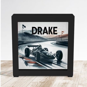 Boys Bank Personalized Bank Kids Bank Racecar Gift Black Car Baby Boy Gift Personalized Baby Gift Boys Birthday Gift Boys Bank Shadow Box