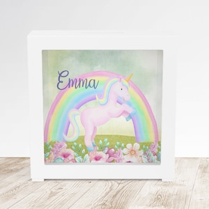 Unicorn Bank Personalized Unicorn Bank Girls Birthday Gift Unicorn Gift Personalized Gift Girls Baby Gift Unicorn Rainbow Bank  Shadow Box