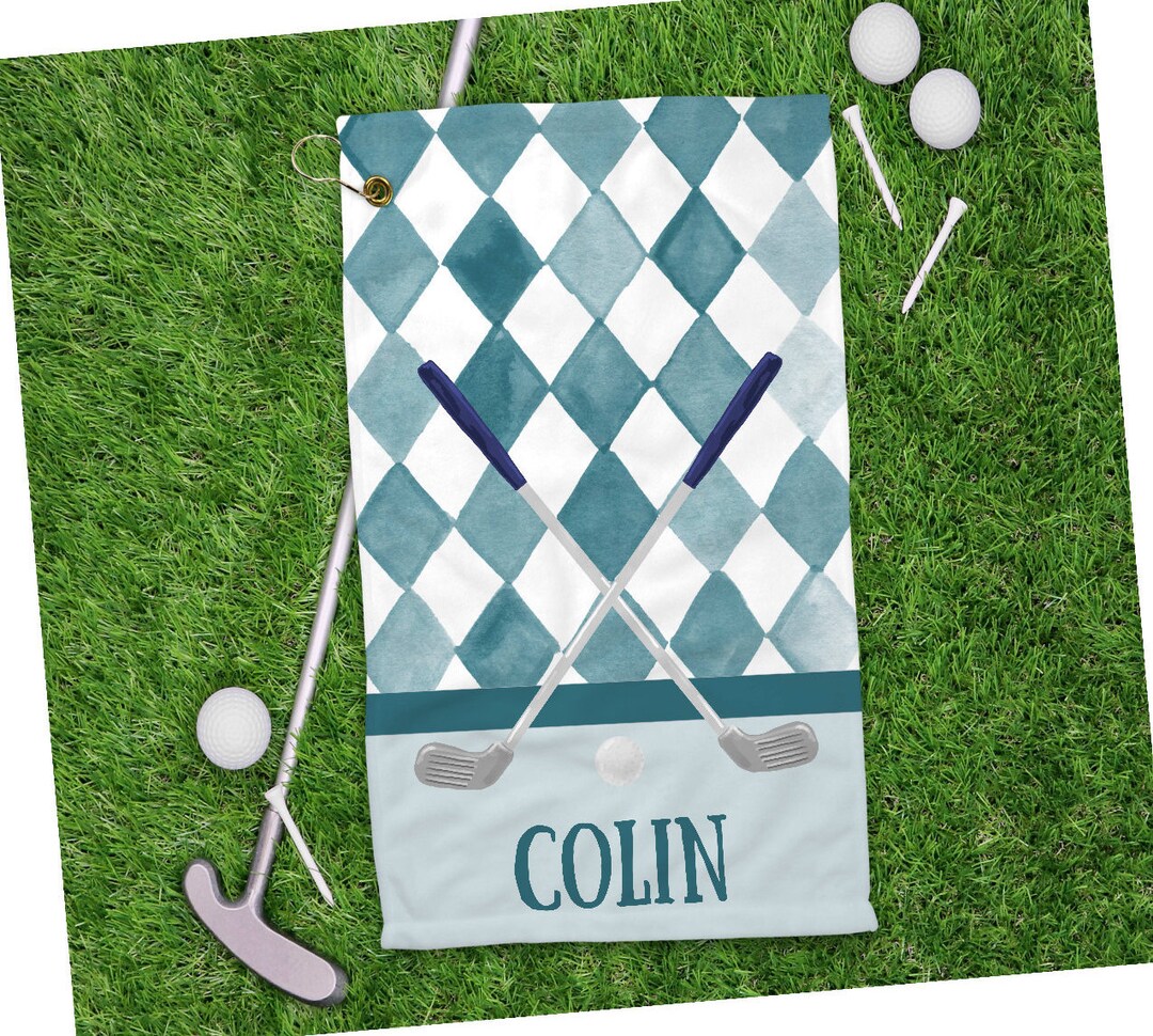 Boys Golf Towel Personalized Golf Towel Checkered Golf Towel Blue Golf