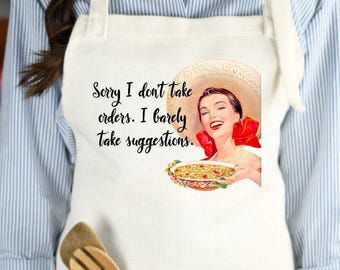Sorry I don't take orders Apron, Funny Hostess Gift, Funny Christmas Gift, Adult Humor, Apron, Linen Christmas Apron, Sarcastic Gift