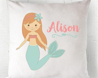 Personalized Mermaid Pillow, Girls Room Decor, Baby Girl Gift, Toddler Custom Name