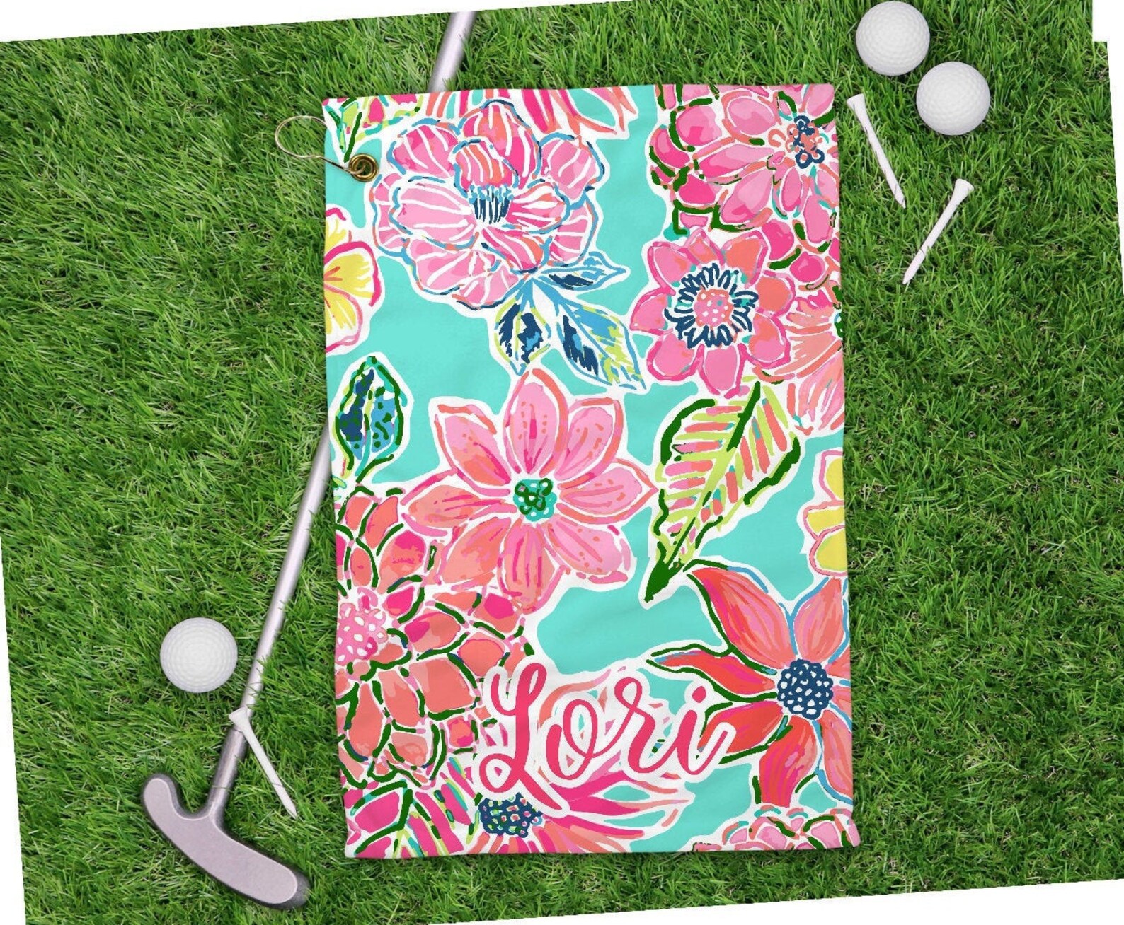 Golf Towel Womans Golf Towel Flower Golf Towel Personalized Etsy