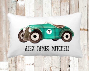 Personalized Race Car Pillow: Boys Nursery Decor