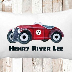 Personalized Race Car Pillow, Boys Nursery Decor image 1