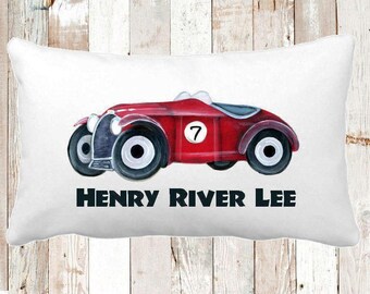 Personalized Race Car Pillow, Boys Nursery Decor