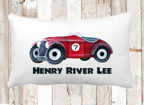 Personalized Race Car Pillow, Boys Nursery Decor