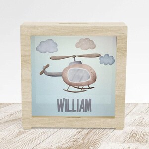 Helicopter Bank, Personalized Boys Bank, Airplane Wood Bank, Personalized Airplane Bank, Birthday Gift for Boys, Baby Boy Present, Christmas